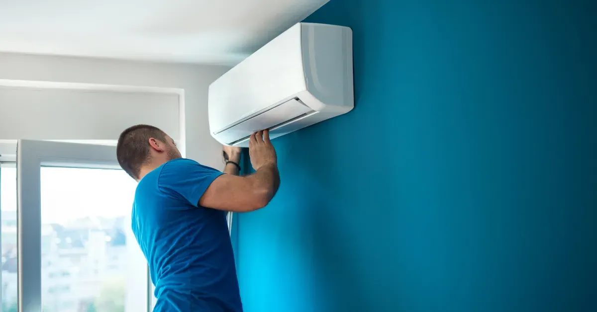 Indoor air conditioner unit being serviced