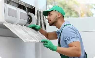 Technician performing air duct inspection